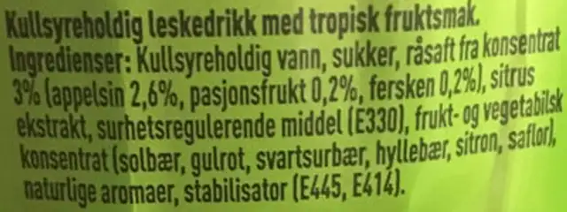 Fanta Exotic 1,5l ingredients label