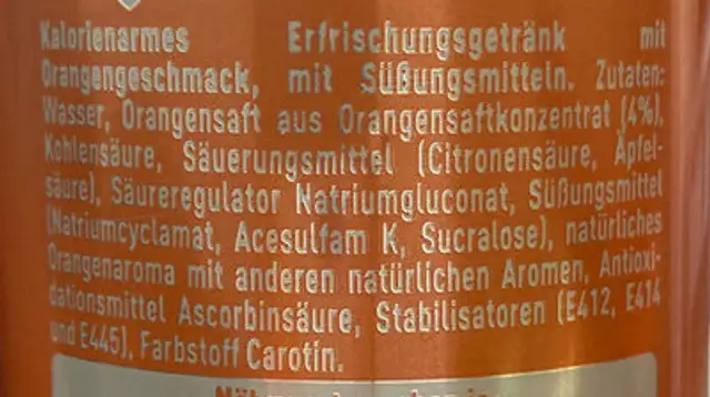 Fanta Zero Sugar ingredients label