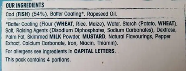 BirdsEye ingredients label