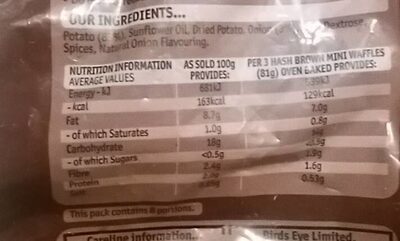 Hash brown waffles nutrition facts table