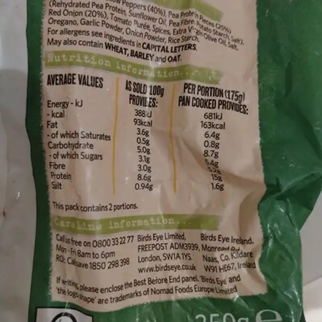 Green Cuisine Mexican style mix nutrition facts table