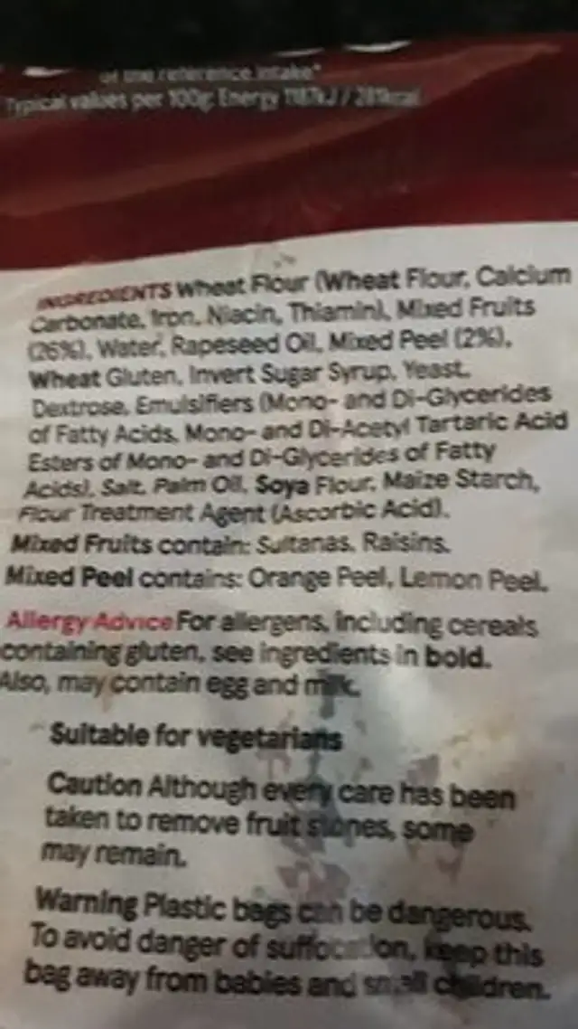 Cake aux Fruits ingredients label