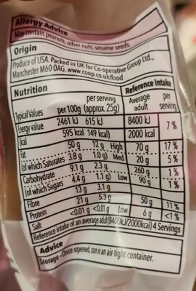 coopWhole almonds nutrition facts table
