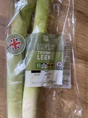 GROWN IN BRITAIN TRIMMED LEEKS front packaging