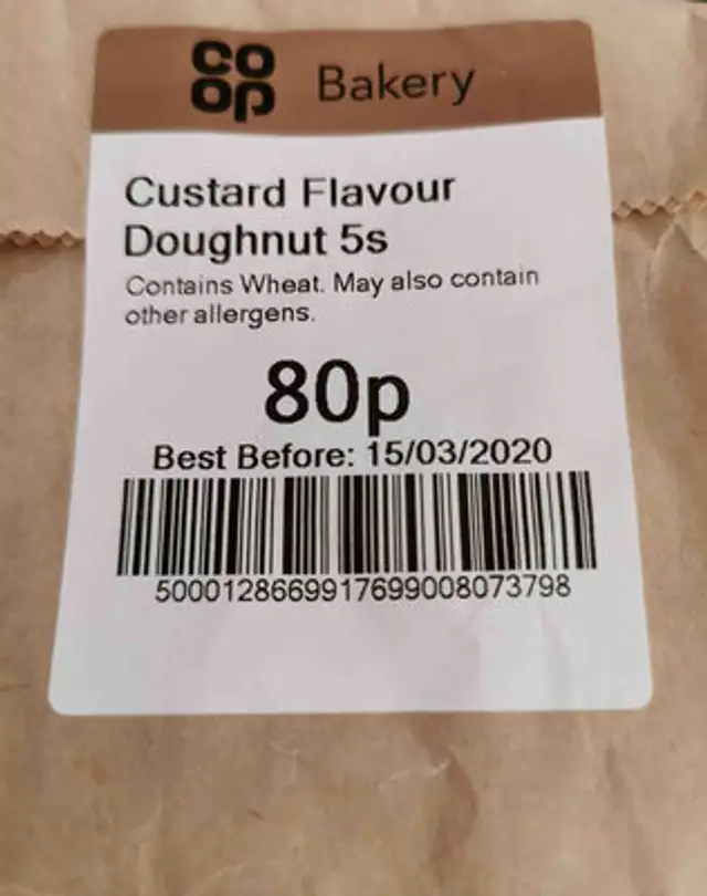 Custard flavour doughnuts ingredients label