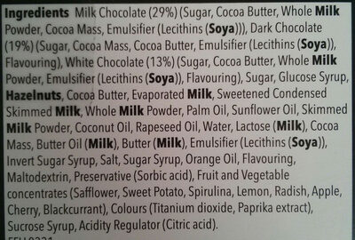 Smooth & Decadent Luxury Collection ingredients label