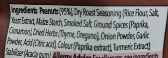 Dry roast peanuts ingredients label