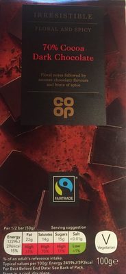 70% cacao chocolat noir front packaging