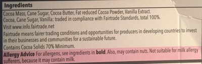 70% cacao chocolat noir ingredients label