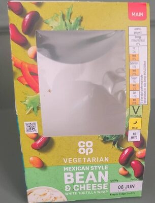 Mexican style bean and cheese white tortilla wrap