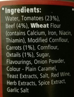 Oxtail Soup ingredients label