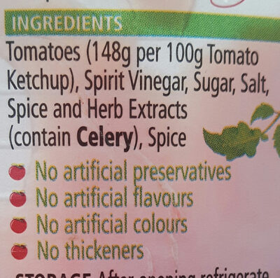 Tomato Ketchup ingredients label