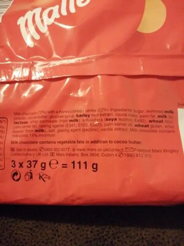 Maltesers ingredients label