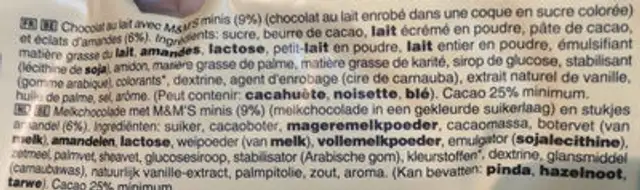 tablette m&m au chocolat au lait ingredients label