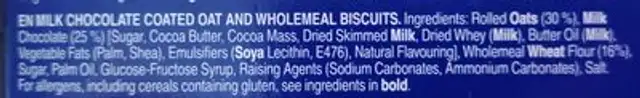 Hobnobs Milk Chocolate ingredients label