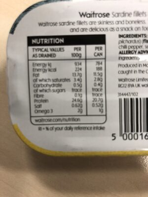 Sardine piccanti nutrition facts table