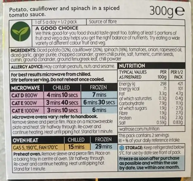 Also Gobi saag nutrition facts table