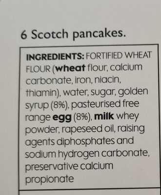 Scotch Pancakes ingredients label