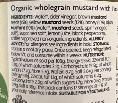 Moutarde ingredients label