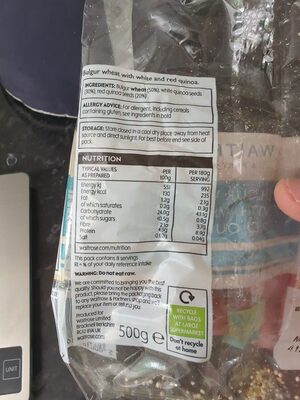 Bulgur wheat with white & red quinoa nutrition facts table