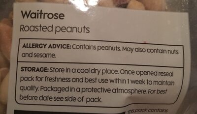 Roasted penuts ingredients label