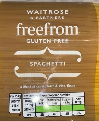 Waitrose gluten free spaghetti front packaging