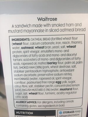 Smoked ham & mustard ingredients label
