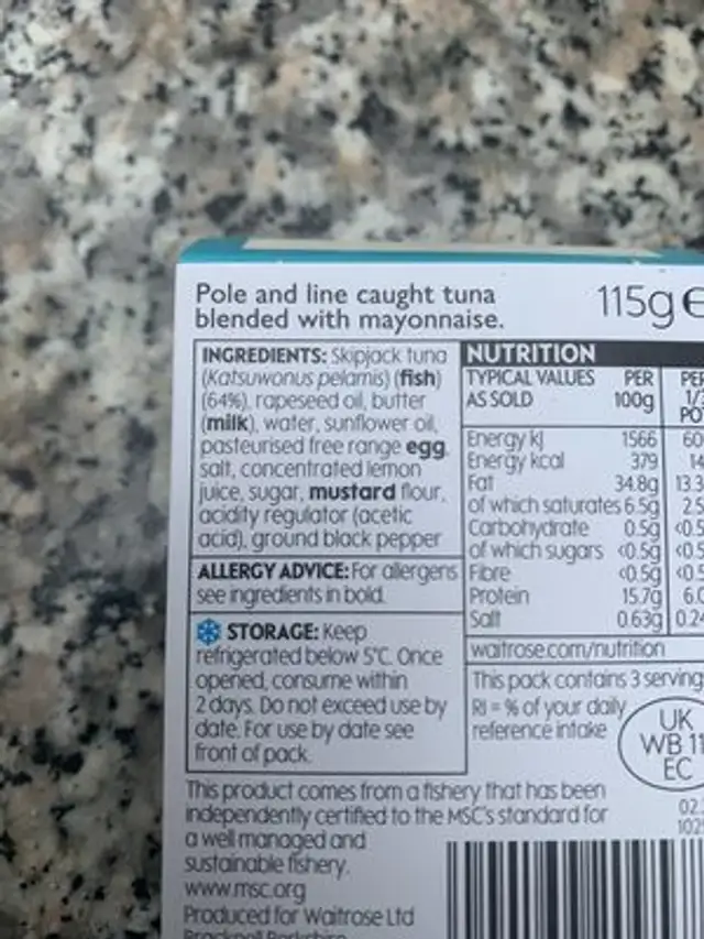 Tuna Pâté ingredients label