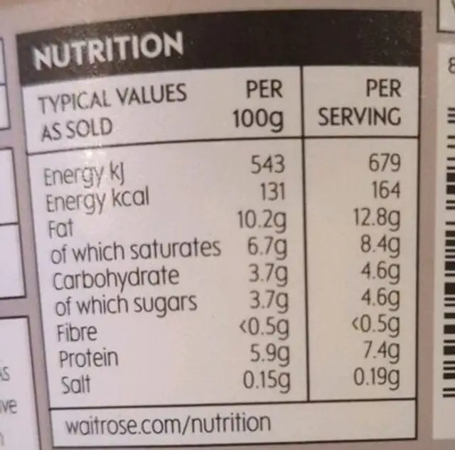 waitrose Natural Strained Greek Yogurt nutrition facts table