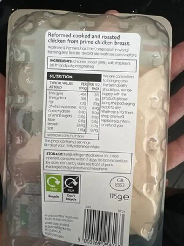 Wafer thin British chicken breast ingredients label