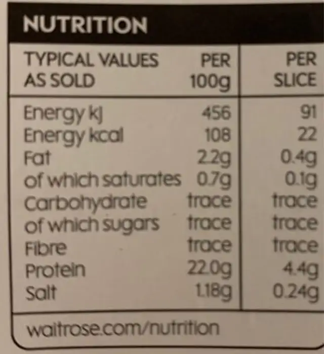 Wafer thin British chicken breast nutrition facts table