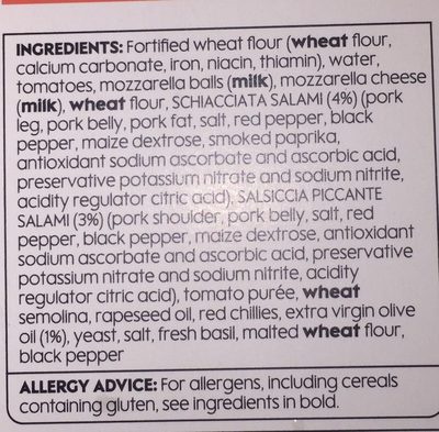 Calabrian salami ingredients label