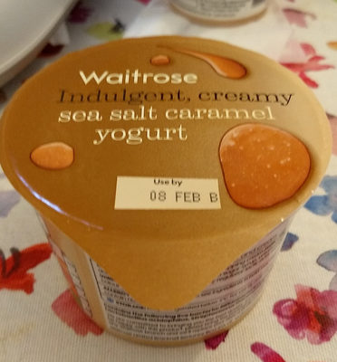 Indulgent, creamy sea salt caramel yougurt front packaging