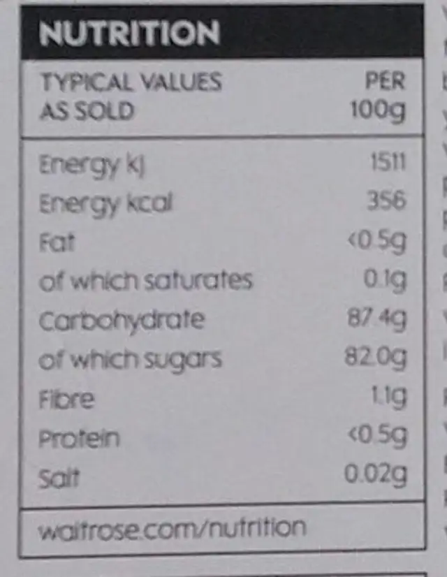 Crystallised stem ginger nutrition facts table