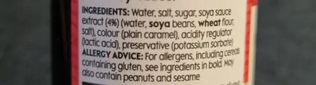 Soy Sauce ingredients label