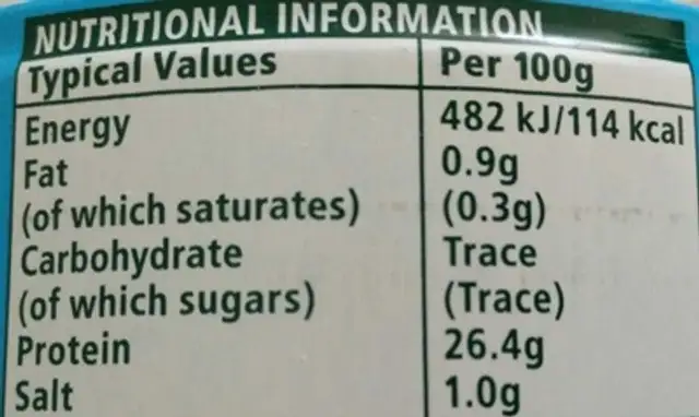 tuna steak with a little brine nutrition facts table