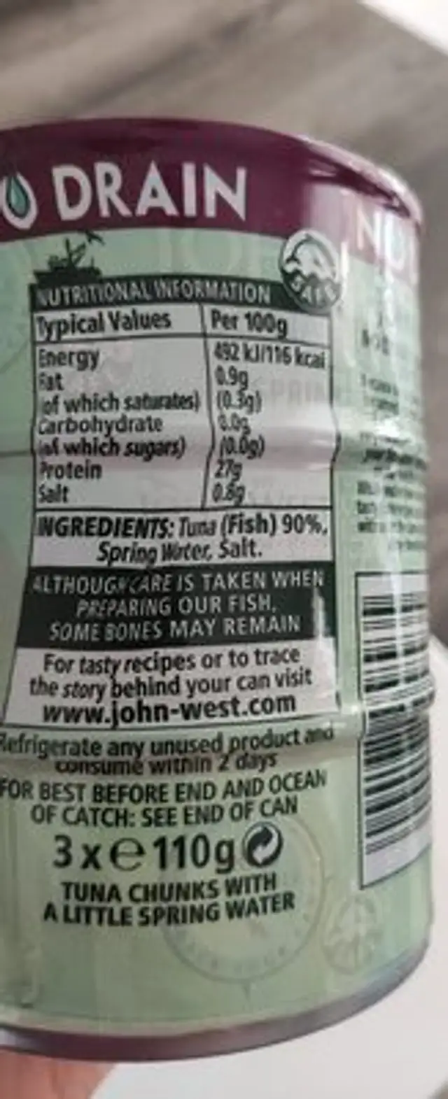John west ingredients label