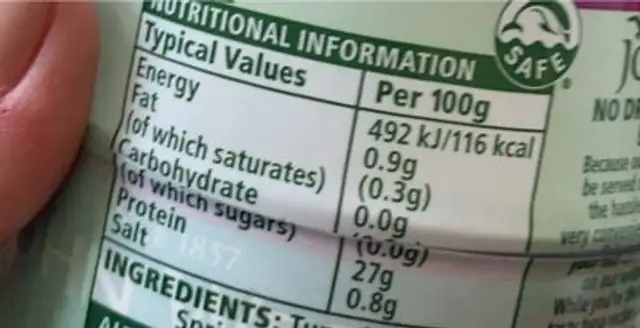 John west nutrition facts table