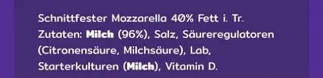 Cheese string ingredients label