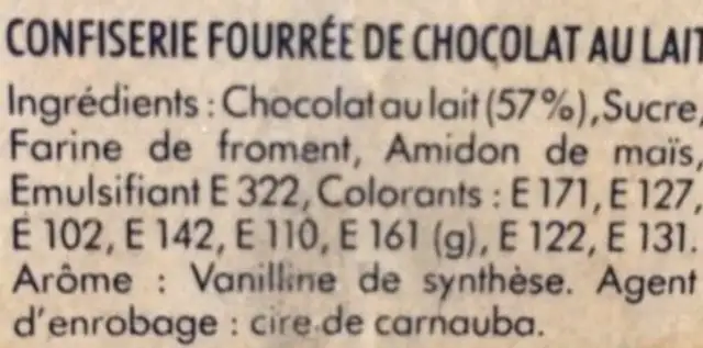 Smarties Bus 1987 ingredients label
