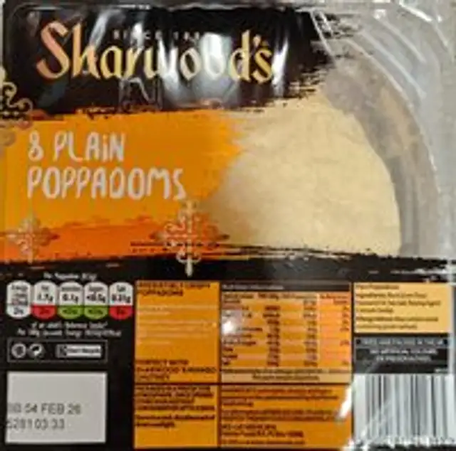 Sharwoods RTE Plain Poppadoms 8pk
