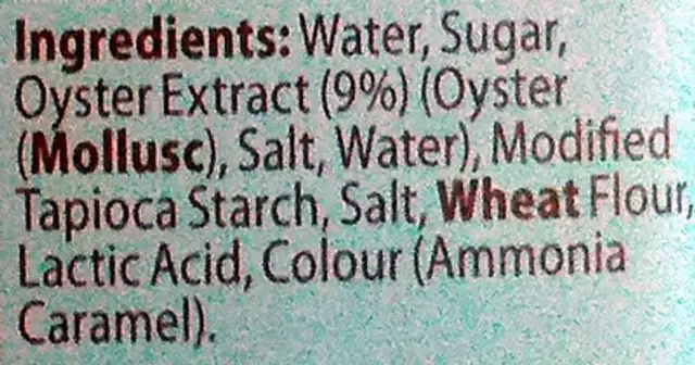 Oyster sauce imp ingredients label