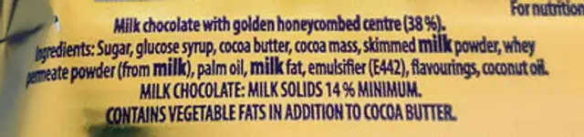 Cadbury Crunchie Std 40g ingredients label