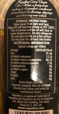 Extra Virgin Olive Oil nutrition facts table