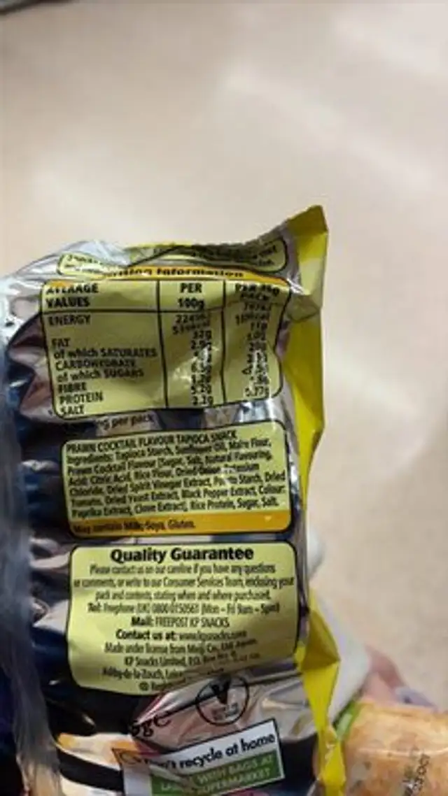 Prawn Cocktail ingredients label