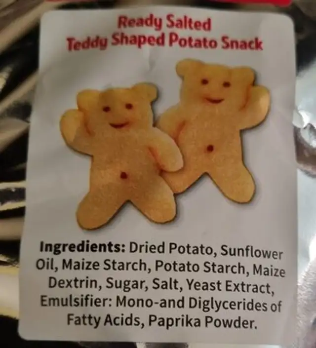 Pom-Bear crisps Original ingredients label