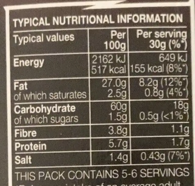 Doritos Stax nutrition facts table