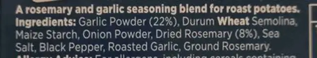 bisto roast potato seasoning rosemary & garlic ingredients label
