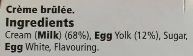 Creme brulé ingredients label