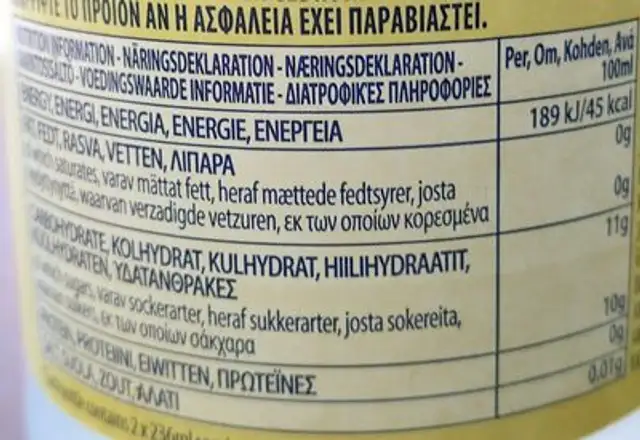 Snapple Lemonade nutrition facts table